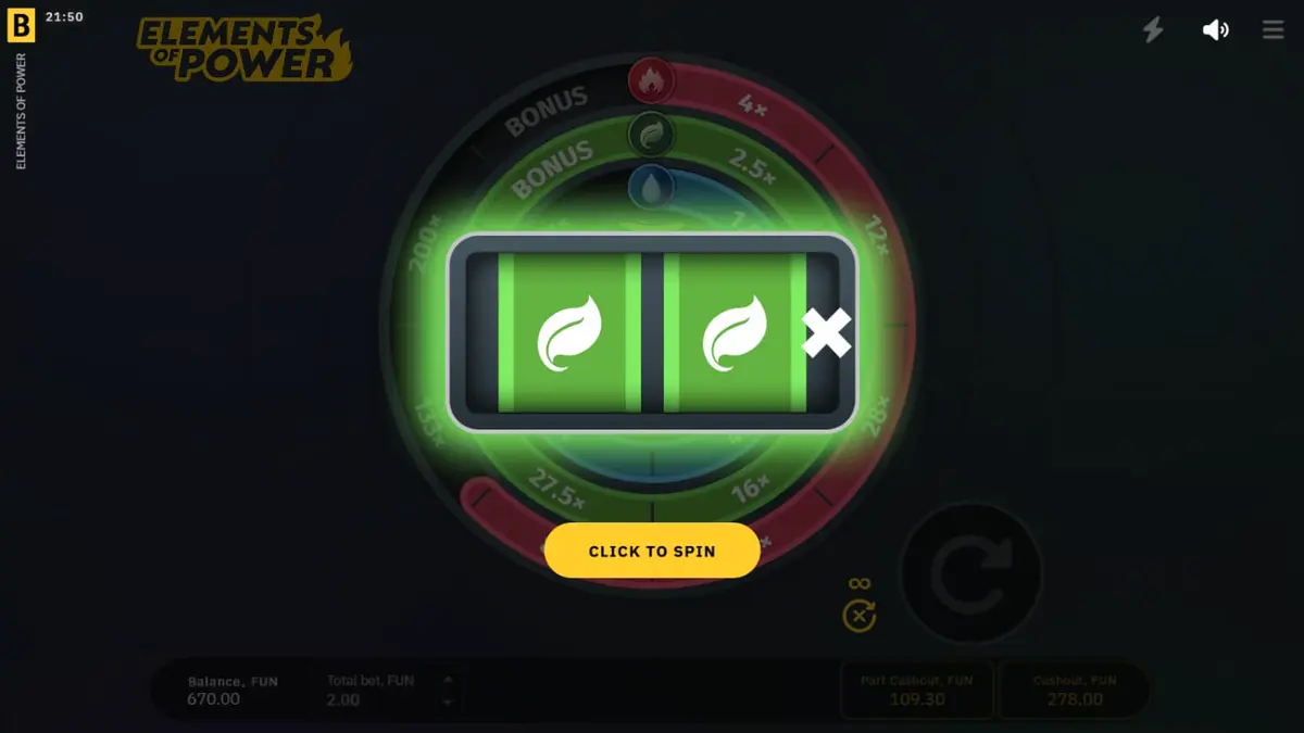 Tampilan antarmuka slot Elements of Power dengan elemen alam yang bersinar